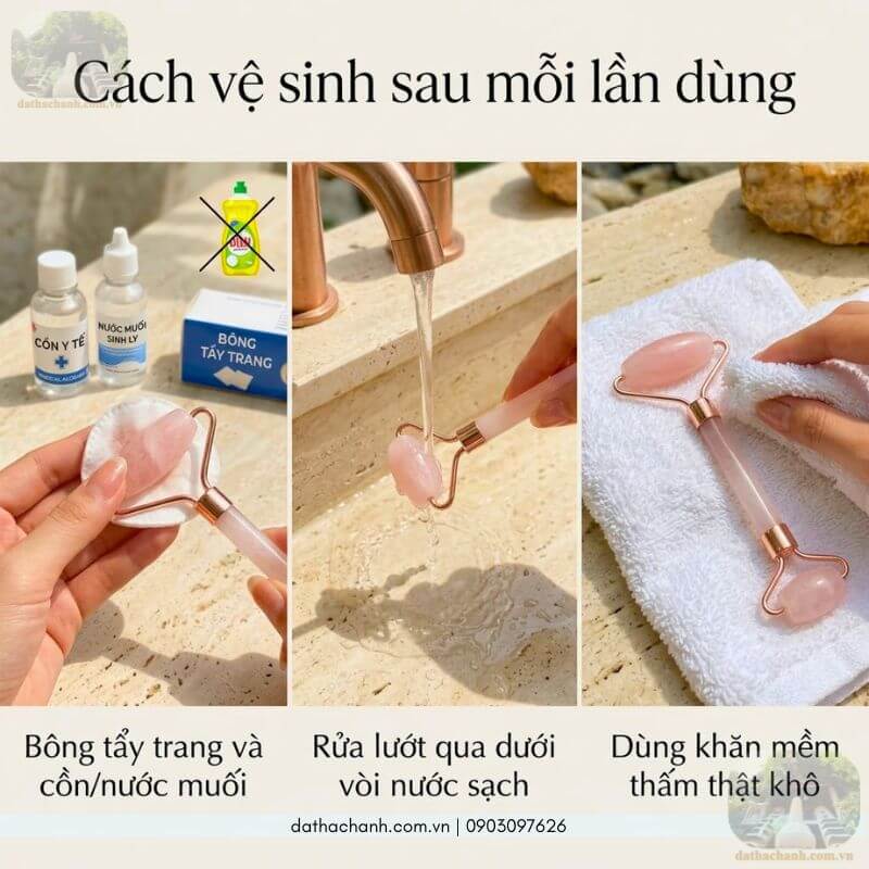 Cây lăn mặt massage đá thạch anh hồng