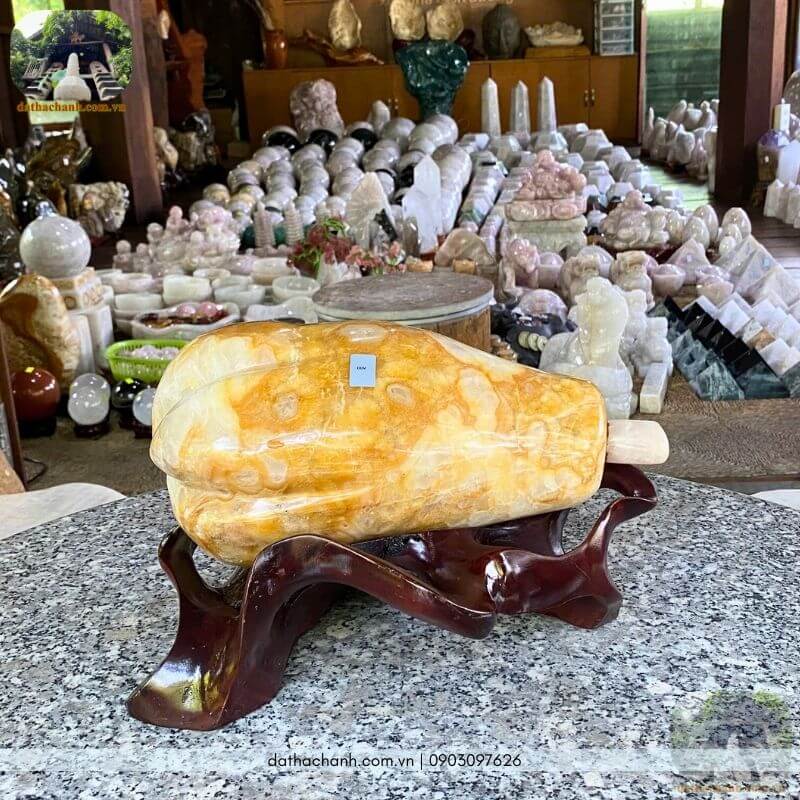 Quả đu đủ đá thạch anh bông vàng tự nhiên biểu tượng cho sự sung túc đủ đầy, quanh năm thịnh vượng | Hợp mệnh Kim và Thổ 27 Quả đu đủ đá thạch anh bông vàng