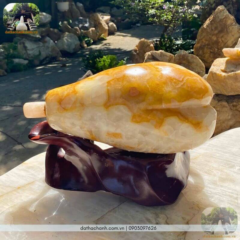 Quả đu đủ đá thạch anh bông vàng tự nhiên biểu tượng cho sự sung túc đủ đầy, quanh năm thịnh vượng | Hợp mệnh Kim và Thổ 26 Quả đu đủ đá thạch anh bông vàng