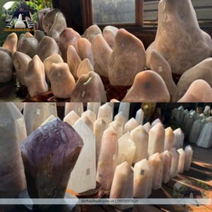 Trụ đá thạch anh hồng tự nhiên nguyên khối