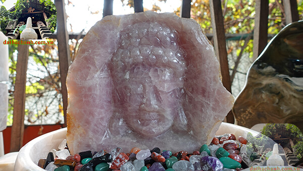 Tượng mặt Phật đá thạch anh hồng tự nhiên