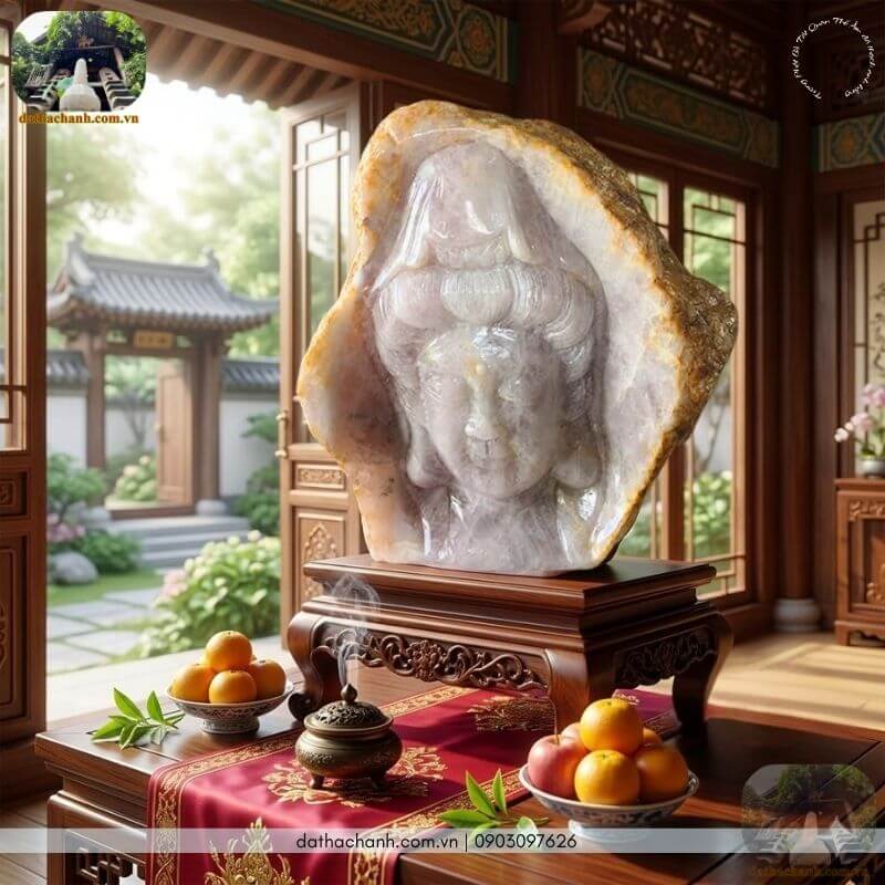 Quan Thế Âm đá thạch anh hồng