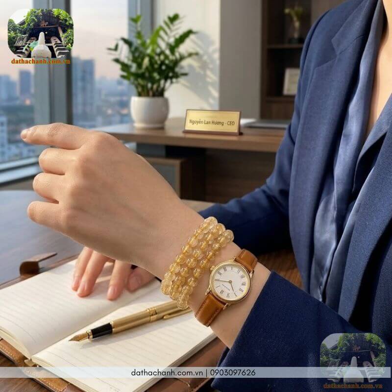 vòng tay quấn 3 vòng đá thạch anh tóc vàng 6ly