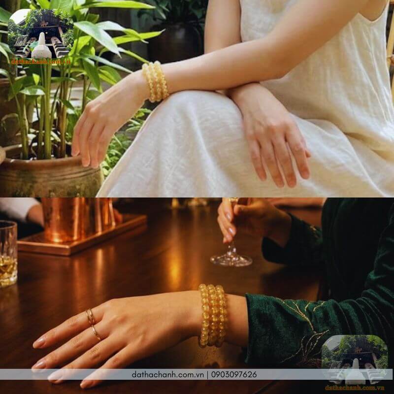 vòng tay quấn 3 vòng đá thạch anh tóc vàng 6ly