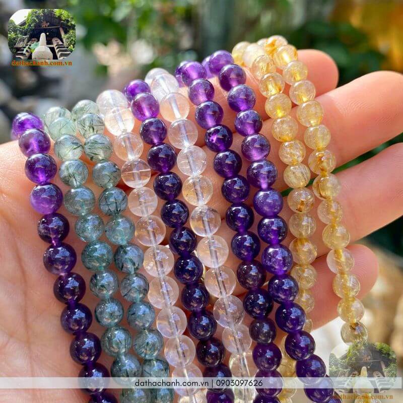 vòng tay quấn 3 vòng đá thạch anh tóc vàng 6ly