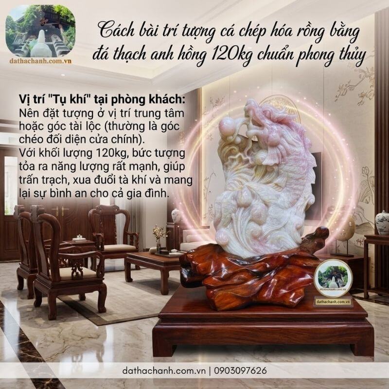 cá chép hóa rồng bằng đá thạch anh hồng