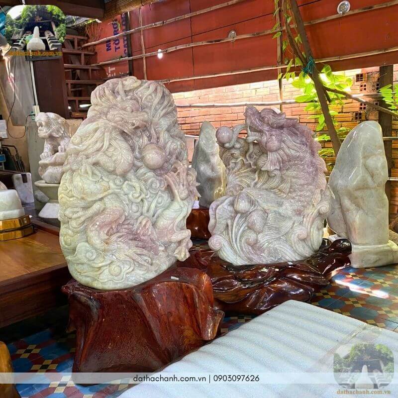 cá chép hóa rồng bằng đá thạch anh hồng