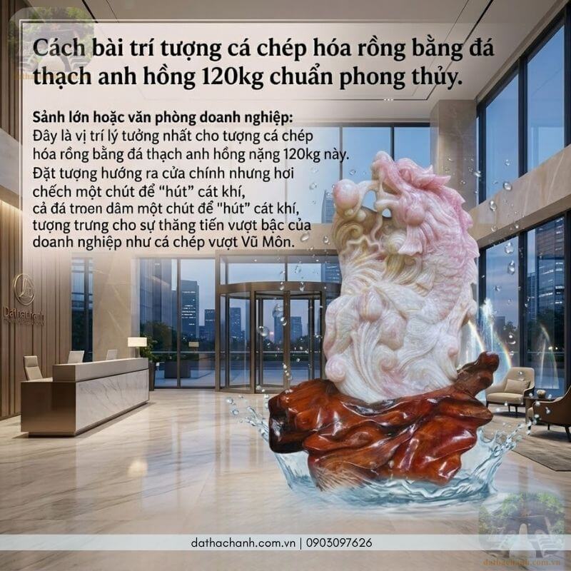 cá chép hóa rồng bằng đá thạch anh hồng
