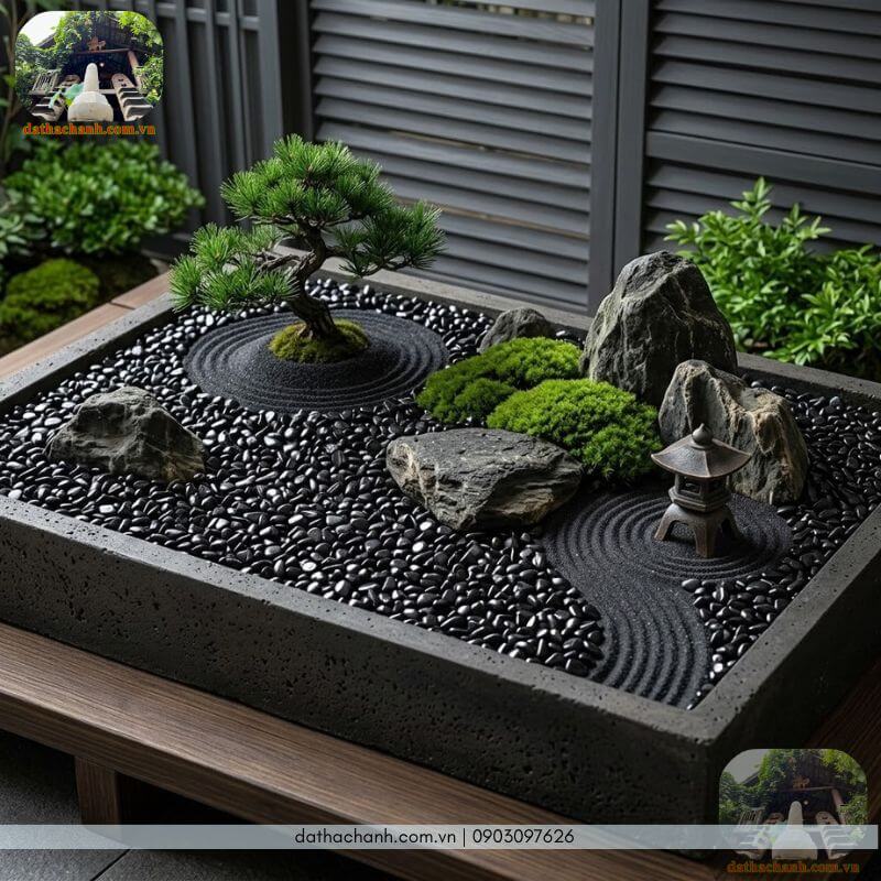 Đá obsidian đen vụn tự nhiên tại Nhà Sàn Tây Nguyên 24 Dùng đá obsidian đen vụn trang trí sân vườn khô