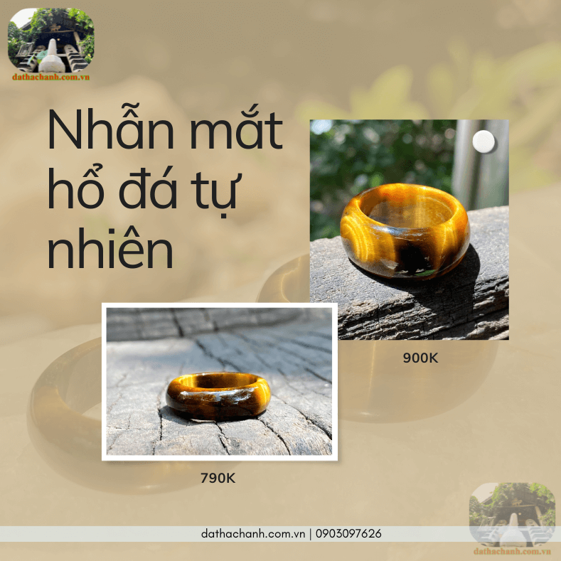 Nhẫn mắt hổ đá tự nhiên, vật phẩm hộ mệnh phong thủy 56 nhẫn mắt hổ