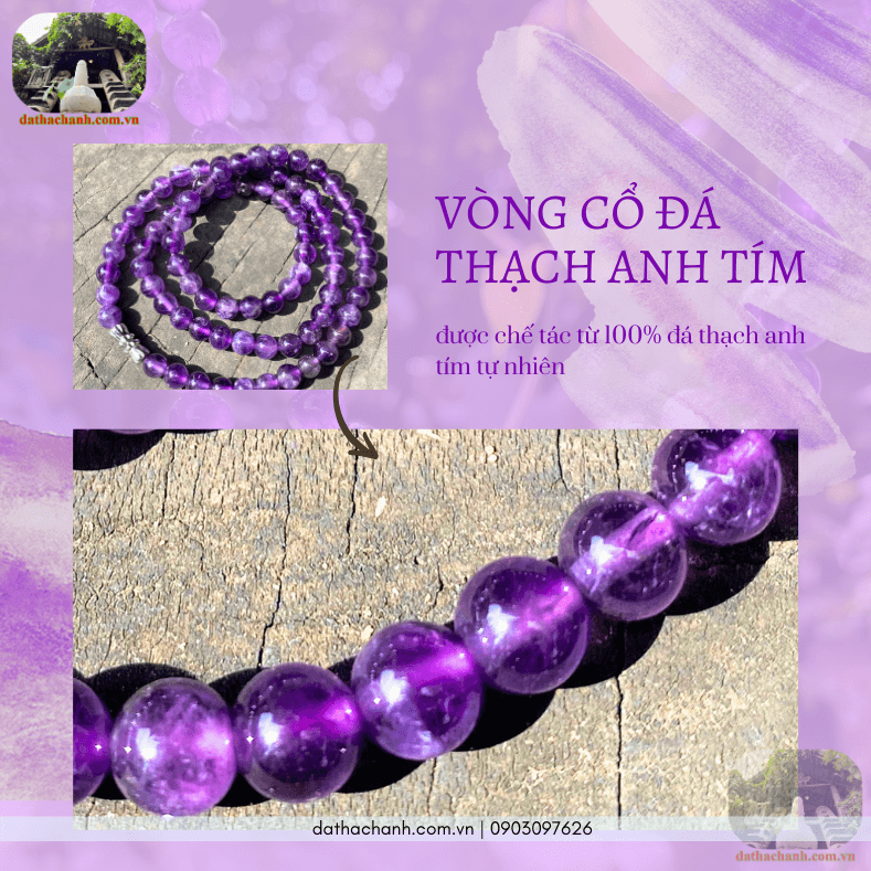 Vòng cổ đá thạch anh tím hợp mệnh, giúp an thần tĩnh tâm 32 vòng cổ đá thạch anh tím