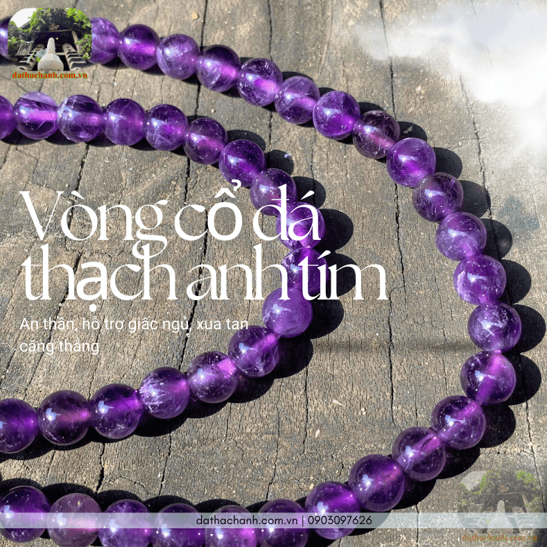 Vòng cổ đá thạch anh tím hợp mệnh, giúp an thần tĩnh tâm 35 vòng cổ đá thạch anh tím