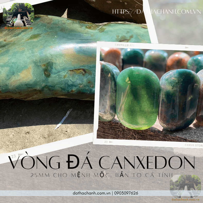 Vòng đá canxedon 25mm phong thủy, bản to cá tính 28 vòng đá Canxedon