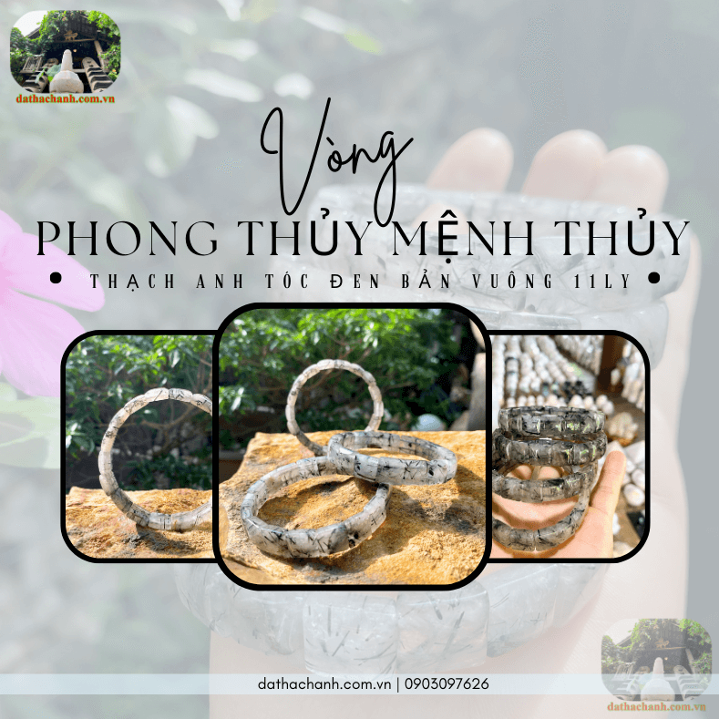 Vòng phong thủy mệnh thủy thạch anh tóc đen bản vuông 11ly hút tài lộc, giữ vượng khí 45 vòng phong thủy mệnh thủy