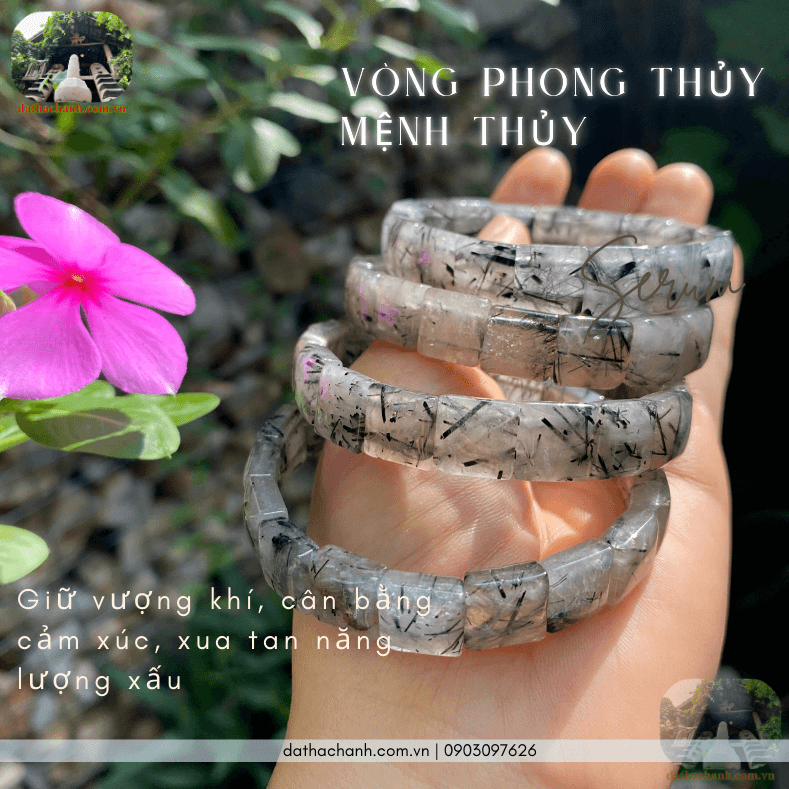 Vòng phong thủy mệnh thủy thạch anh tóc đen bản vuông 11ly hút tài lộc, giữ vượng khí 51 vòng phong thủy mệnh thủy