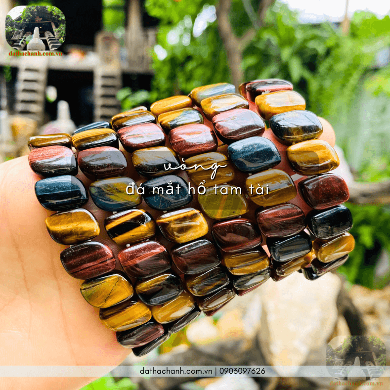 Vòng đá mắt hổ tam tài phong thủy, chiêu tài, hóa sát, thu hút vượng khí 24 vòng đá mắt hổ tam tài