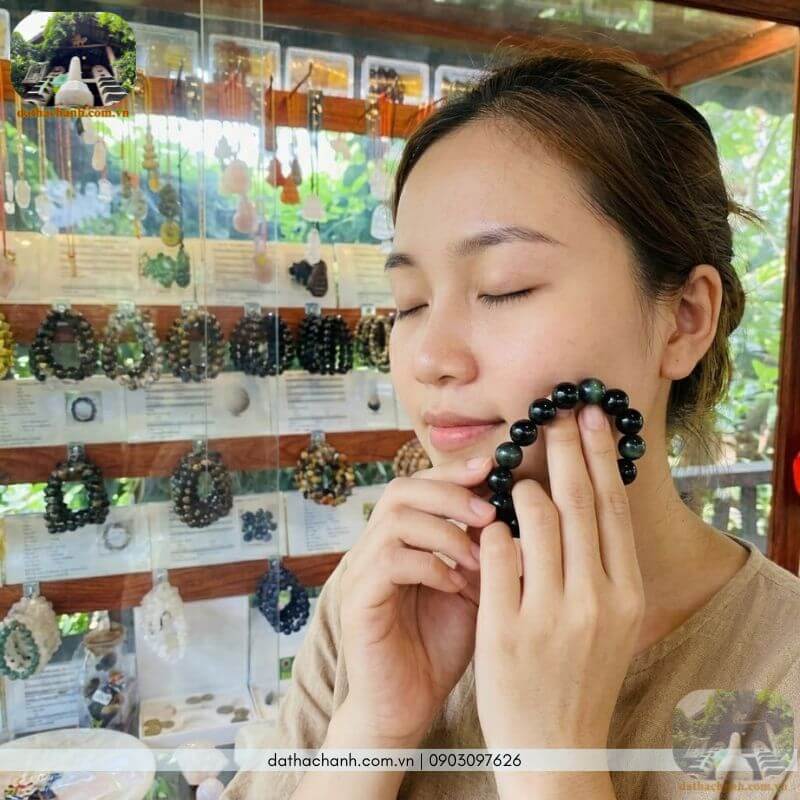 vòng tay đá Obsidian đen