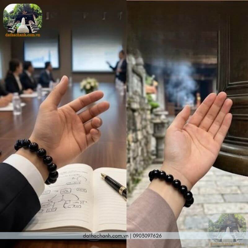 vòng tay đá Obsidian đen