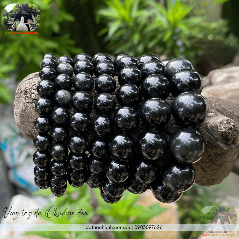 Vòng tay đá obsidian đen vật phẩm hộ mệnh trừ tà, chiêu tài lộc 28 vòng tay đá Obsidian đen