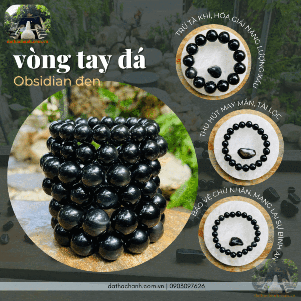 vòng tay đá Obsidian đen