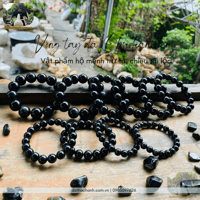 Vòng tay đá obsidian đen vật phẩm hộ mệnh trừ tà, chiêu tài lộc 25 vòng tay đá Obsidian đen
