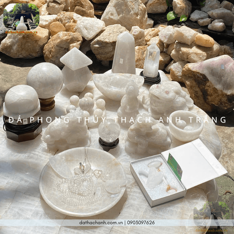 Đá phong thuỷ thạch anh trắng kích hoạt năng lượng, hóa giải trạch khí xấu 55 đá phong thủy thạch anh trắng