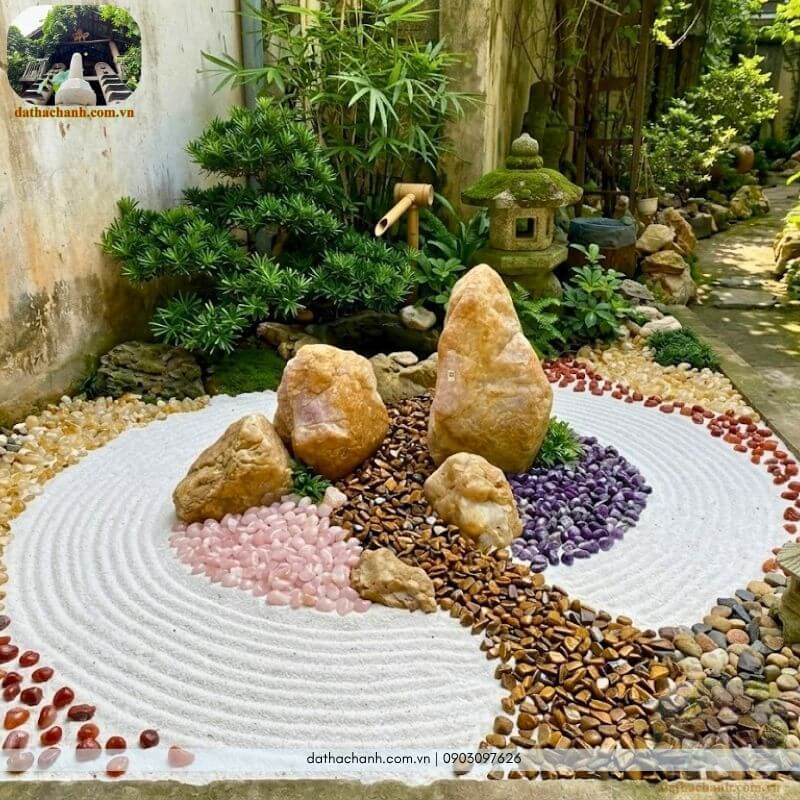 Dùng đá thạch anh mệnh thổ để trang trí vườn Zen
