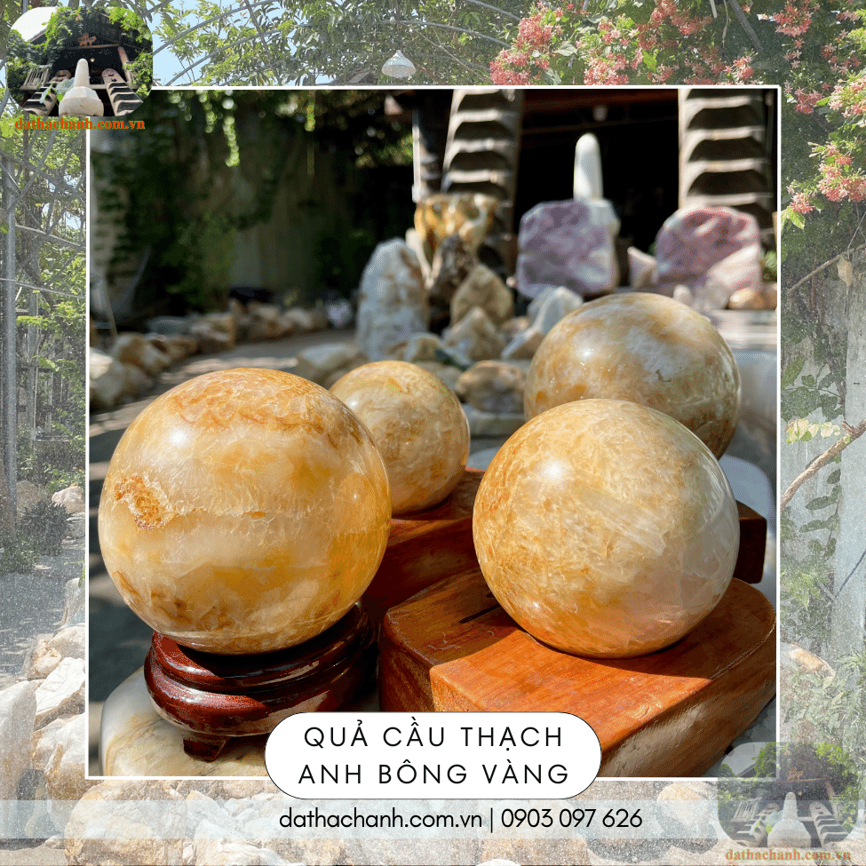 quả cầu đá thạch anh bông vàng