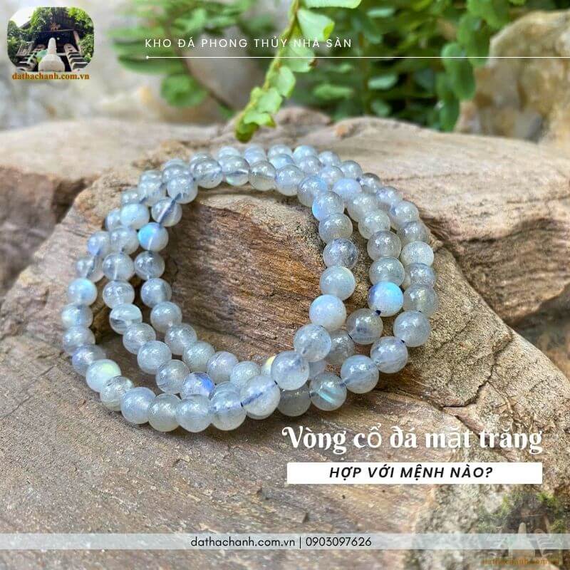 Vòng cổ đá mặt trăng 7ly (88 hạt) tự nhiên 27 vòng cổ đá mặt trăng