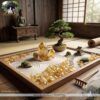 Tiểu cảnh vườn Zen phối đá thạch anh vàng tự nhiên cùng sỏi trắng và cây xanh
