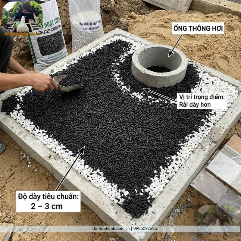 Viên nén than hoạt tính gáo dừa nguyên chất - Rải nắp bể phốt, khử mùi, hút ẩm và lọc nước 16 Viên nén than hoạt tính rải lên nắp bể phốt để khử mùi